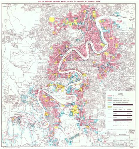 Map of Brisbane showing areas subject to flooding by Brisbane River, 1971 | Queensland ...