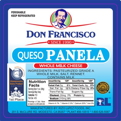 Queso fresco Panela Don Francisco California | Cheese ingredients, Fresh cheese, Cheese labels