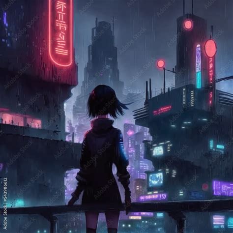 anime girl in cyberpunk city Stock Illustration | Adobe Stock