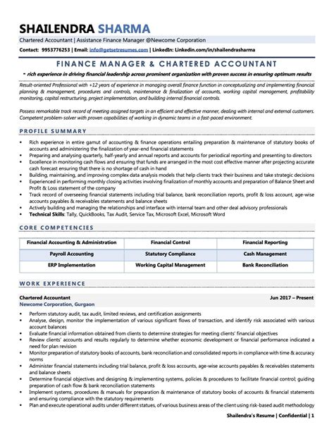 Chartered Accountant (CA) Resume Examples & Template (with job winning ...