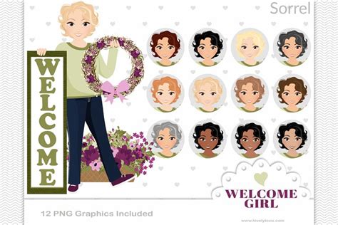 Spring decor girl, welcome clipart woman graphics (2092763)