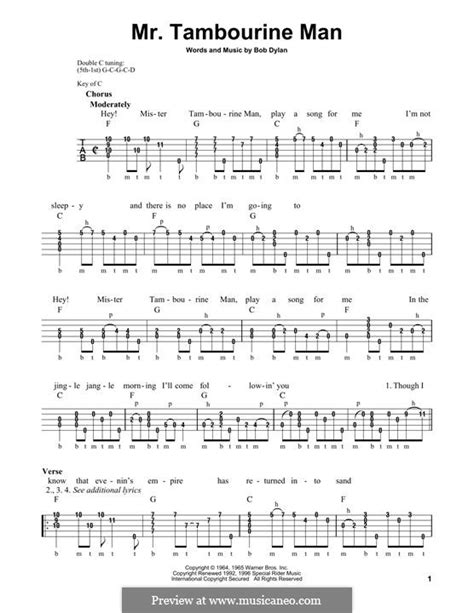 Mr. Tambourine Man by B. Dylan - sheet music on MusicaNeo