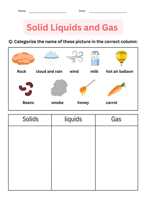 printable Solid Liquids and Gas worksheets for grade 1, 2, 3 | Made By Teachers