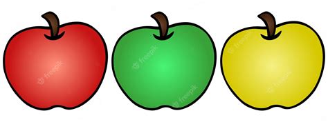 Premium Vector | Apple in cartoon style fresh juicy fruit in three colors red green and yellow