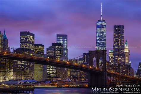 Night time DUMBO View of Lower Manhattan Skyline with the Brooklyn ...