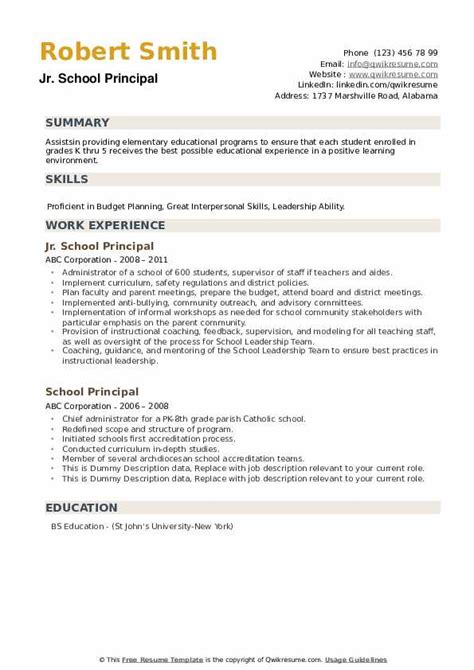 School Principal Resume Samples | QwikResume