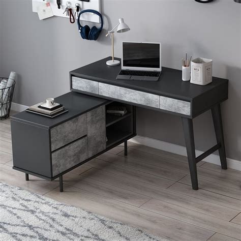 Modern Black L Shaped Desk with Drawers & Storage Rotatable Cabinet ...