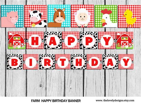 Farm Banner, INSTANT DOWNLOAD Animals Cow Birthday banner, Farm party ...