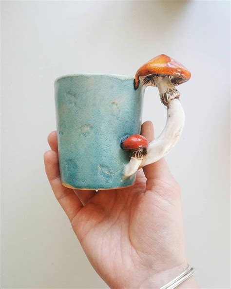 Blue Mushroom Mug/ Handmade mug / dinnerware /Forest Cup/ tea cup ...