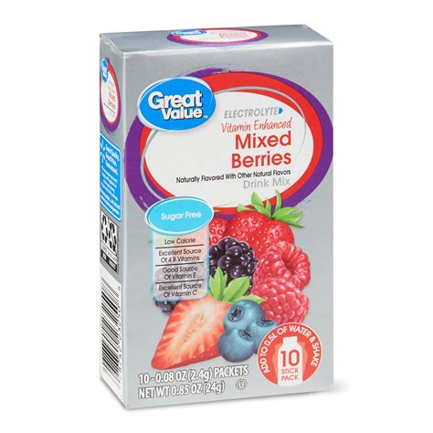 Great Value Sugar-Free Electrolyte Mixed Berries Drink Mix, 0.85 Oz ...