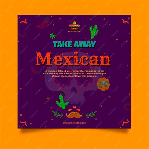 Premium Vector | Mexican food restaurant squared flyer template