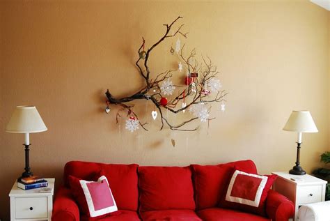 Old Tree Branch Decorative Wall Hanging Red Sofa Living Room, Living Room Colors, Wall Decor ...