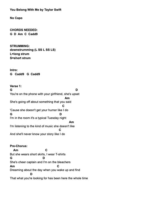 Taylor Swift You Belong With Me Guitar Chords