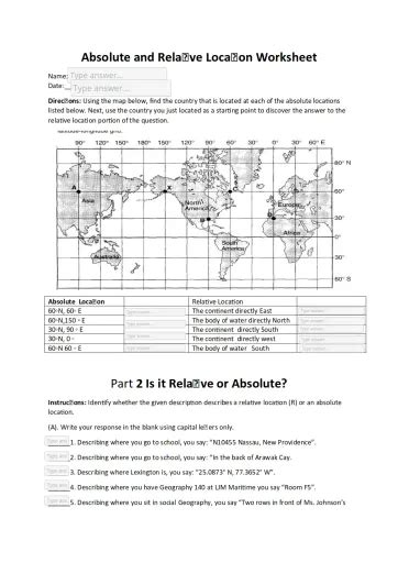 Geo 140 Absolute and Relative Location Worksheet Interactive Worksheet ...