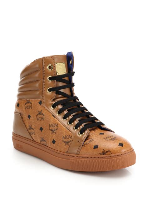 Lyst - MCM Logo High-top Sneakers in Brown