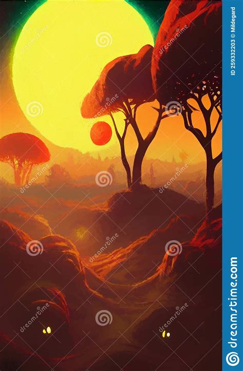 Alien Forest Landscape in Retro Scifi Style Stock Illustration - Illustration of forests, fairy ...