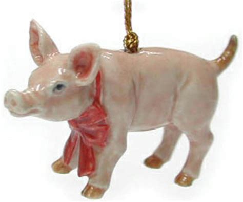 Northern Rose Porcelain Christmas Tree Decoration Pig with Red Bow R260