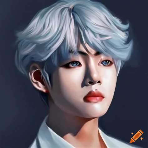 Kim taehyung bts with white hair in realism style