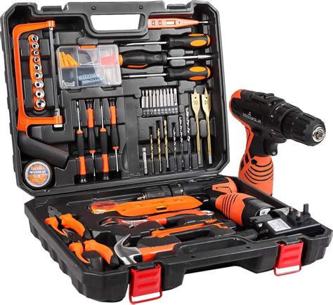 Cordless Hammer Drill Tool Kit SUPSOO 60Pcs Household Power Tools Drill ...