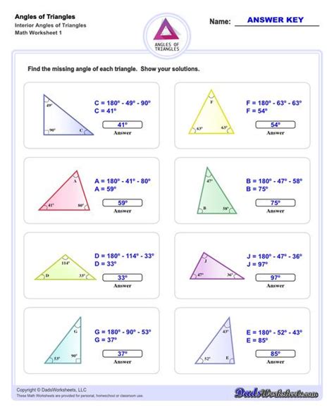 Angles of Triangles Worksheets