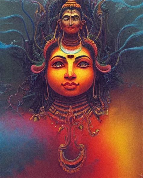 KREA - One many-armed Shiva. Background in the colors of the rainbow ...