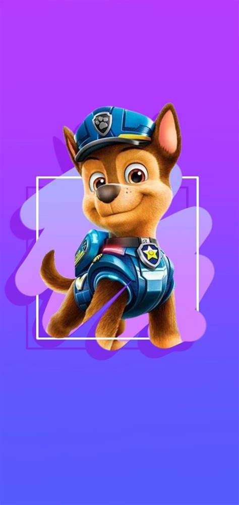 the paw patrol character is in front of a purple background
