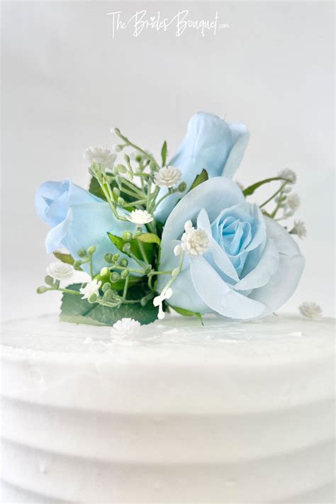 Set of 3 Sky Blue Wedding Cake Flowers & Topper