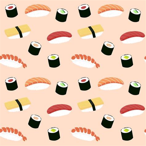 Lovely sushi - Seamless maki and nigiri sushi illustration pattern, pink background illustrati ...