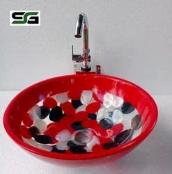 Resin table top Wash Basin - Red Round Resin Table Top Wash Basin Manufacturer from Vasai