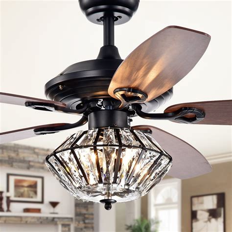 Makore Matte Black 52-inch Lighted Ceiling Fan with Crystal Shade ...