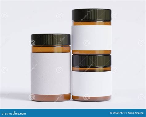 Amber Glass Jar Cosmetic Brwon Color and White Label Stock Illustration ...