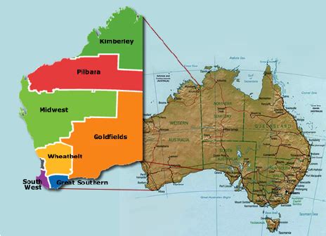 Map of Western Australia showing the Kimberley and Wheatbelt regions ...