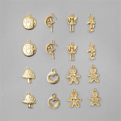 Kids Charm Collection: Gold Plated Brass Charms In 8 Styles (16pcs ...