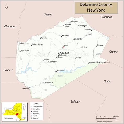 Map of Delaware County, New York - Where is Located, Cities, Population, Highways & Facts