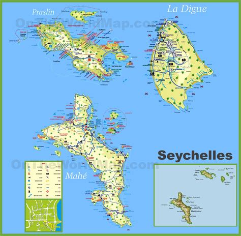 Large detailed tourist map of Seychelles with hotels