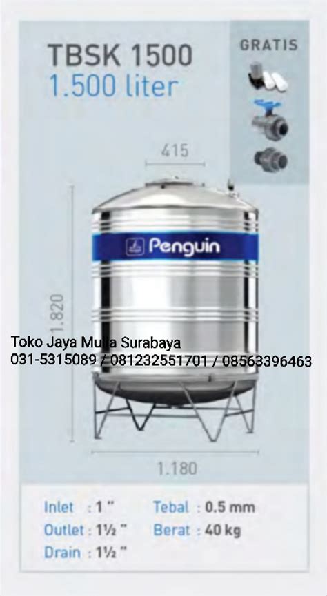 Tandon Air Penguin 1500 Liter Stainless Steel | kranairsurabaya