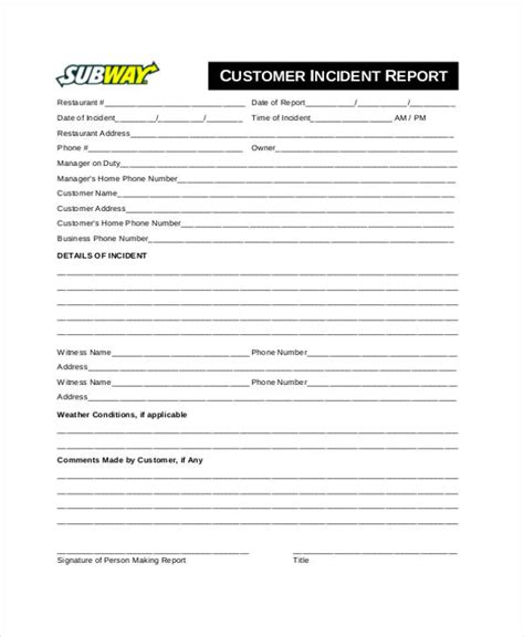 Restaurant Incident Report Form Sample The Document Template ...