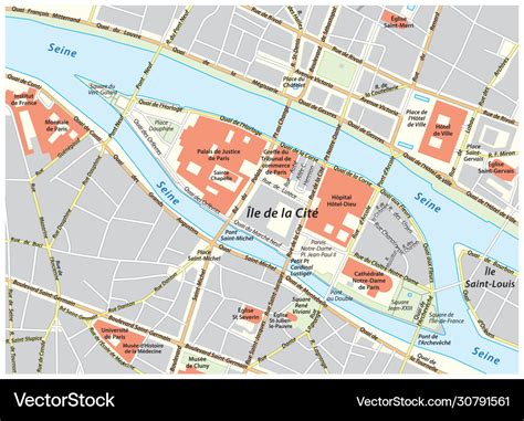 Street map ile de la cite in paris france Vector Image