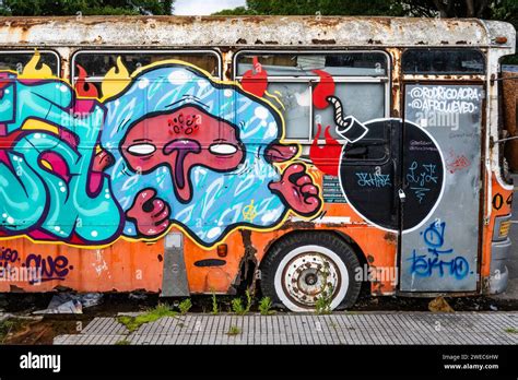 Graffiti on an abandoned bus. Buenos Aires, Argentina Stock Photo - Alamy