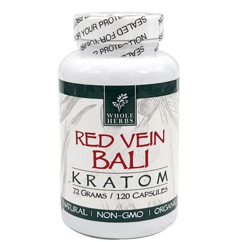 Whole Herbs Kratom Capsules Bottle Red Vein Bali 60 Grams 120ct - Harvard Distributing