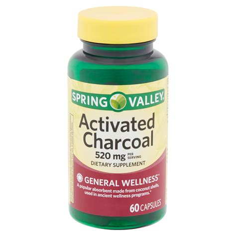 Spring Valley Activated Charcoal, 520mg, Capsules, 60 Count - Walmart.com - Walmart.com