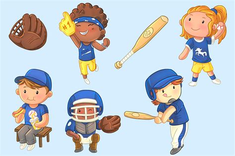 Kids Playing Baseball Clip Art Collection (249773) | Illustrations ...