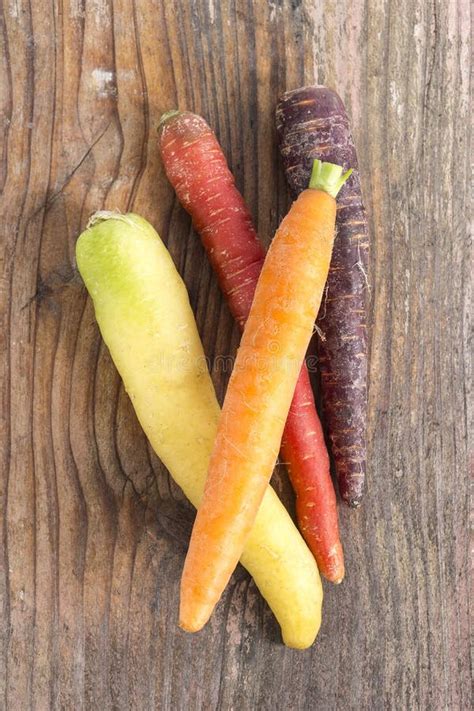 Arrangement of Heritage Carrot Varieties Against a Rustic Wooden Background Stock Image - Image ...