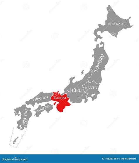 Kansai Red Highlighted in Map of Japan Stock Illustration ...