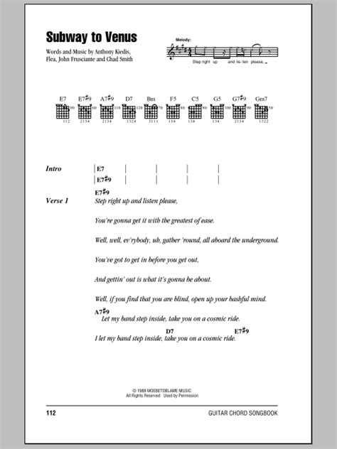 Subway To Venus by Red Hot Chili Peppers - Guitar Chords/Lyrics ...