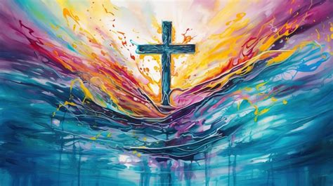 Premium Photo | Christian Jesus Cross Colorful Abstract Oil Painting Vivid Artwork