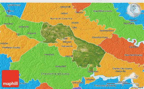 Satellite 3D Map of Henrico County, political outside