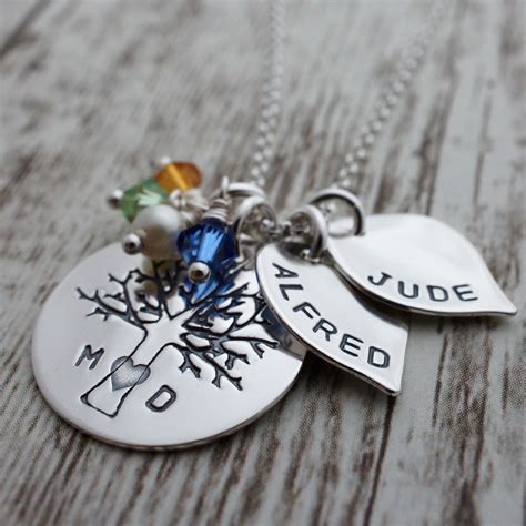 Birthstone Family Tree Necklace Personalized Family Oak Tree - Etsy