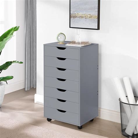 HOMESTOCK Gray, 7-Drawer Office Storage File Cabinet on Wheels, Mobile ...