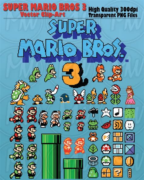 Super Mario Bros 3, Clipart, Mario, Pixels, 8-bit, Vector, Classic, Game, Art, Digital, Stamp ...